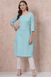 Sky Blue Cotton Straight Kurta image number 0